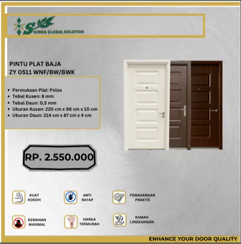 Pintu Plat Baja ZY 0511 WNF/BW/BWK – Kokoh, Aman, Anti Rayap & Elegan