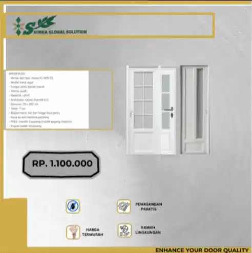 Pintu Kamar Mandi PVC C-009 FD – Desain Klasik, Kokoh & Anti Air