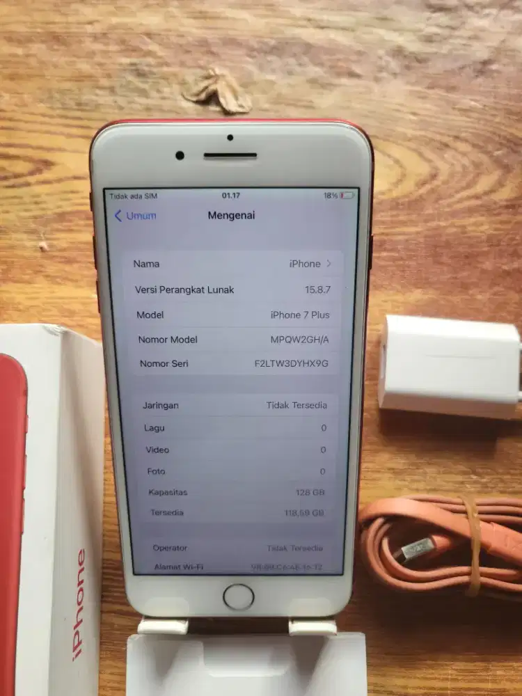 Iphone 7 plus 128gb red inter lengkap normal all operator