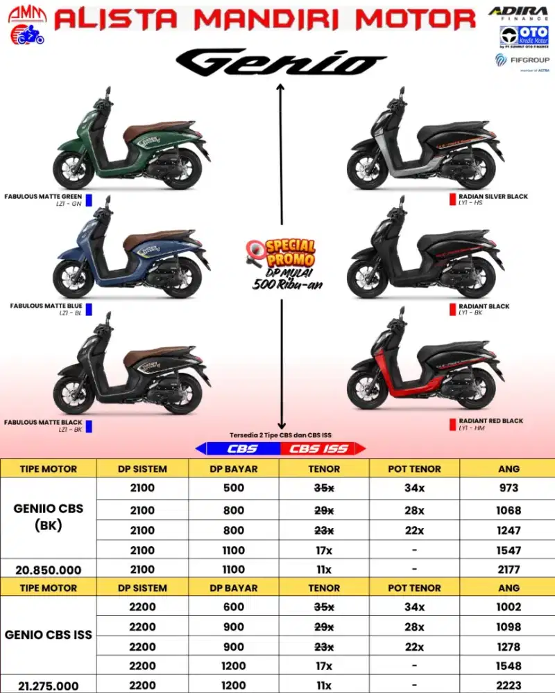 DP MULAI 600 RIBU GENIO CBS ISS 2026 CASH & KREDIT