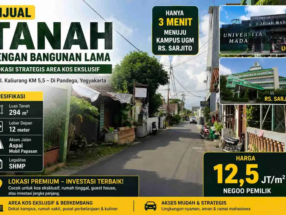 Tanah Strategis Pandega Dekat UGM & RS Sardjito | Cocok Kost Exclusive