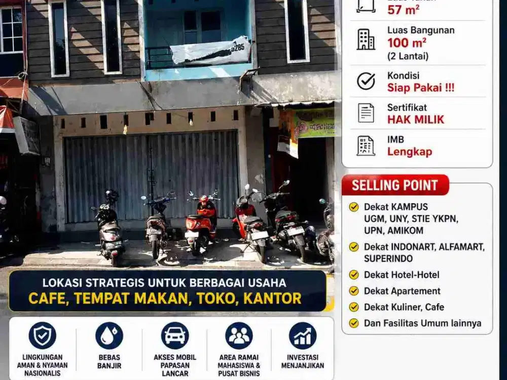 Ruko Strategis Selokan Mataram Gejayan Seturan | Cocok Cafe & Usaha