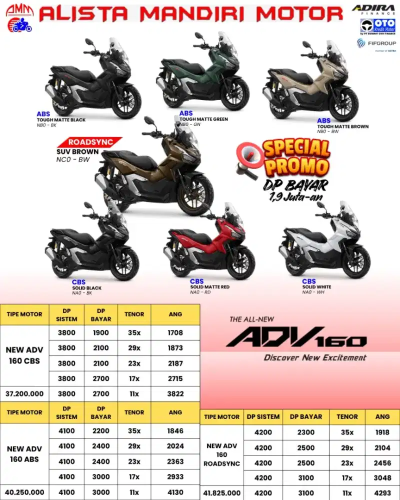 DP MULAI 2,3 JUTA NEW ADV 160 ABS ROADSYNC 2026 CASH & KREDIT