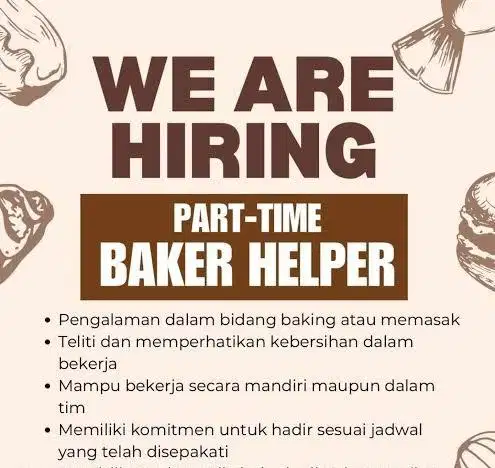 Dicari, part time baker helper