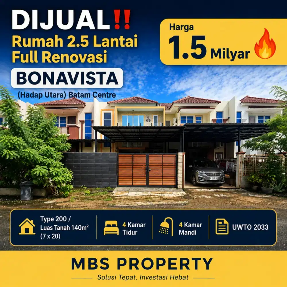 DIJUAL‼️
Rumah 2.5 Lantai Full Renovasi BONAVISTA Batam Centre