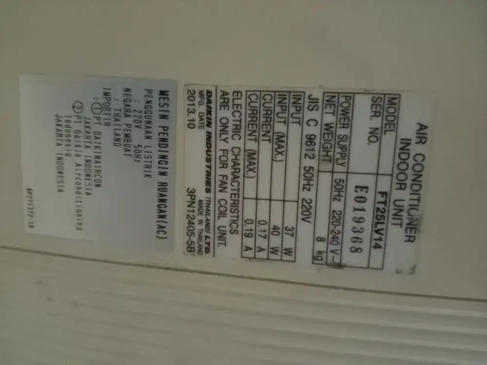 ac Daikin 1 PK Thailand