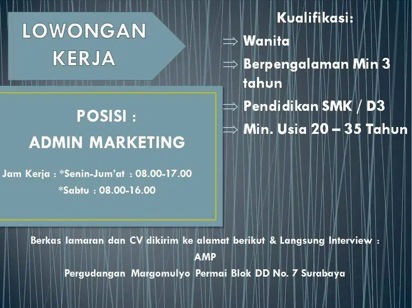 LOWONGAN KERJA ADMIN MARKETING