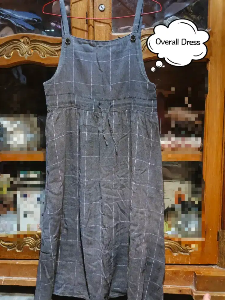 Overall Dress Cotton Terusan Motif Kotak Fashion