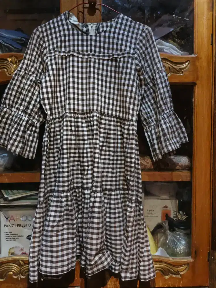 Midi Dress Katun Jepang Motif Kotak-Kotak