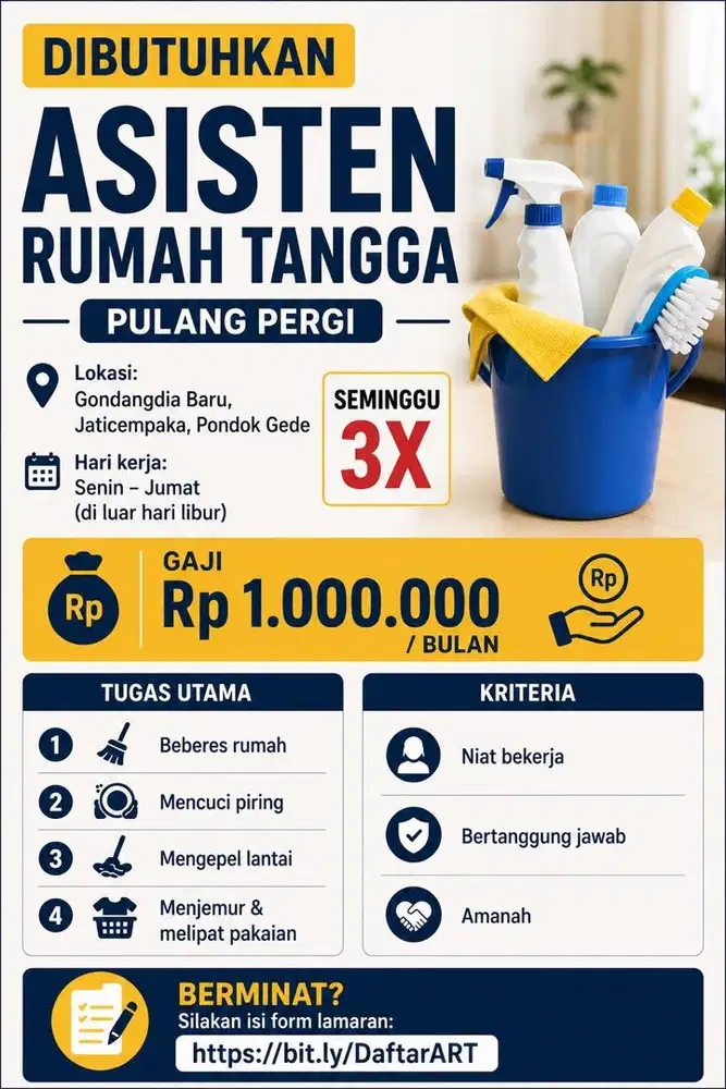 ART/ Pembantu Serabutan Pulang Pergi Area Pondokgede, Bekasi