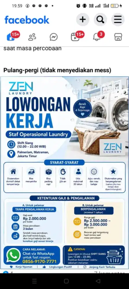 Dibutuhkan Karyawan /Karyawati Laundry