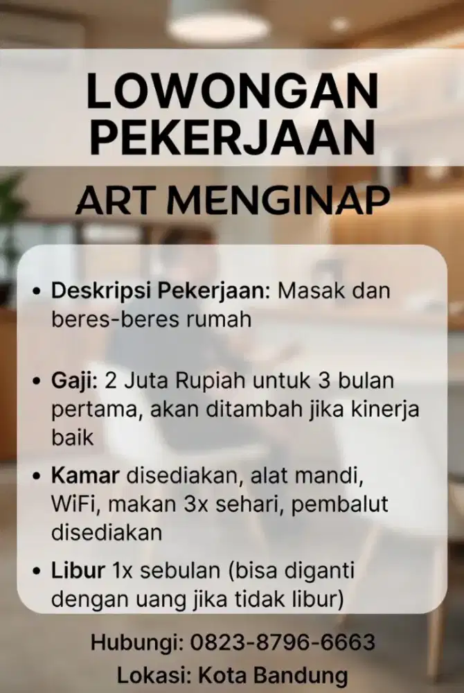 Lowongan ART Menginap