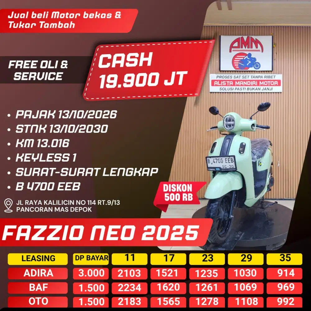 FAZZIO NEO 2025 PAJAK HIDUP CASH / KREDIT ALISTA