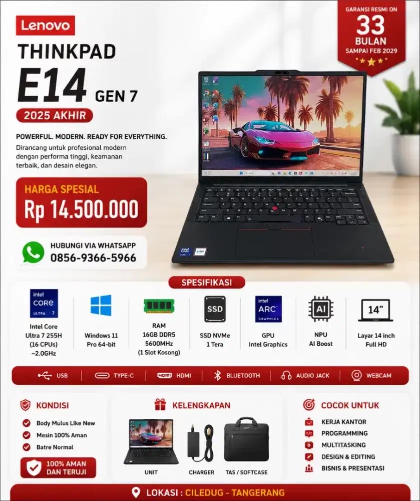 Laptop Lenovo ThinkPad E14 Gen 7 (2025 Akhir).