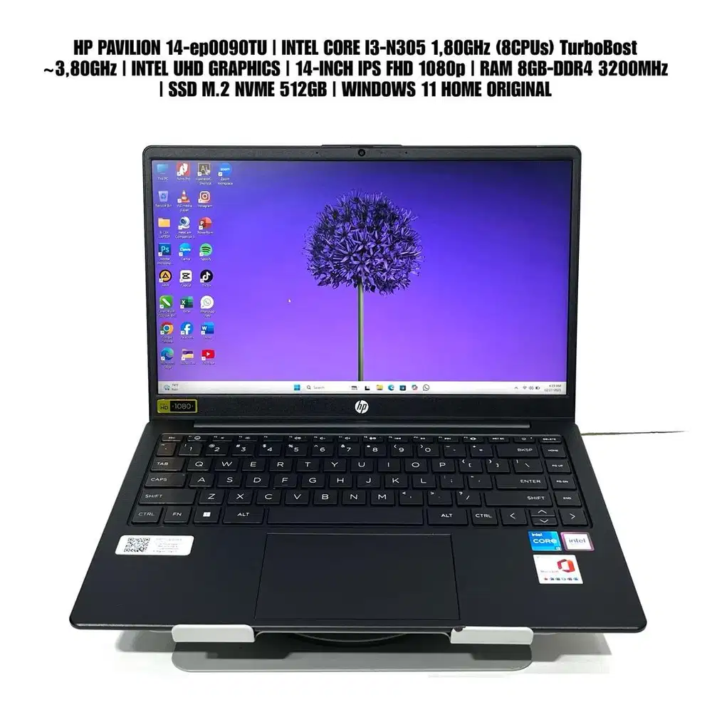 laptop hp 14 mulus likenew slim intel cire i3-n305 14 ips fhd 8/512gb