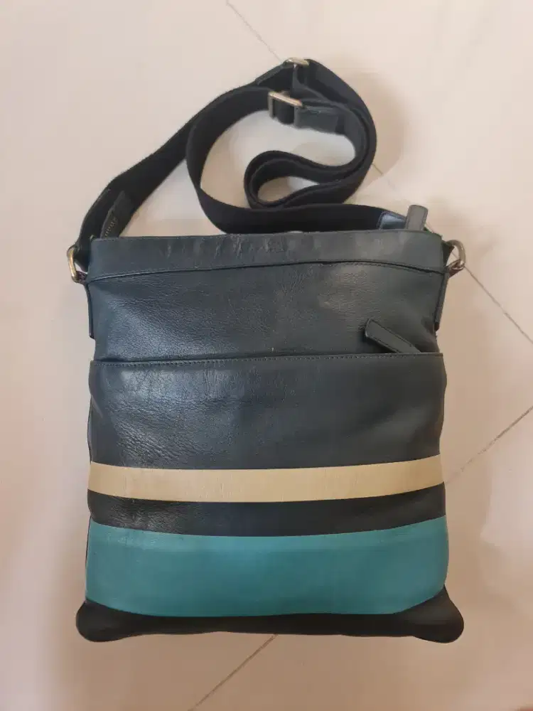 191. Sling Bag Pria Coach Stripe Patchwork Navy Crossbody Messenger