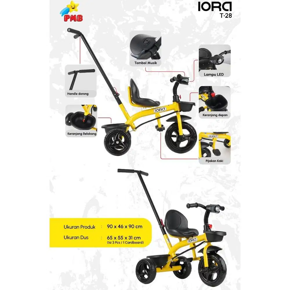 Sepeda Roda 3 (Tiga) Anak PMB Iora T28 / Sepeda Tricyle Anak