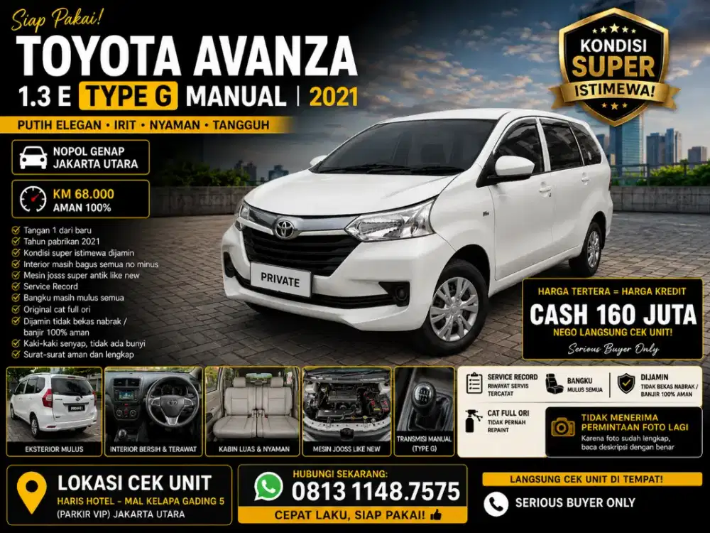DIJUAL TOYOTA AVANZA 1.3 E TYPE G MANUAL 2021