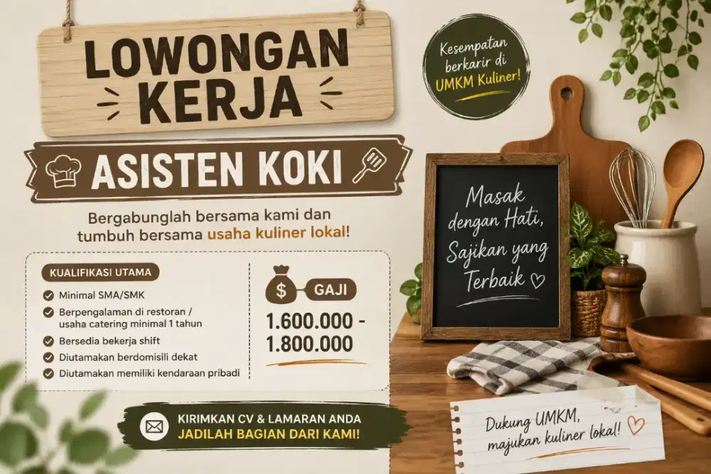 LOWONGAN PEKERJAAN - ASISTEN KOKI