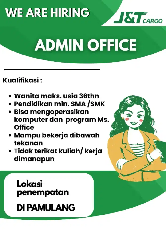 Dibutuhkan Admin Office outlet Jnt Cargo