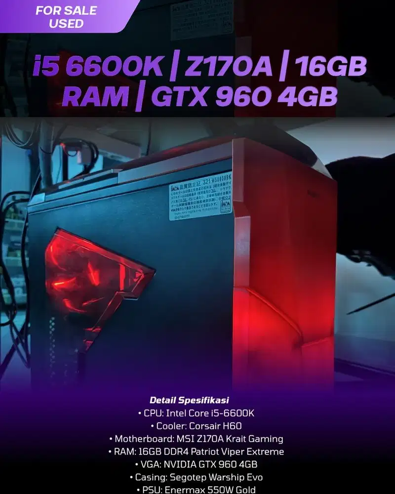 Jual PC Gaming/Editing - i5 6600K | Z170A Krait | GTX 960 4Gb (Second)