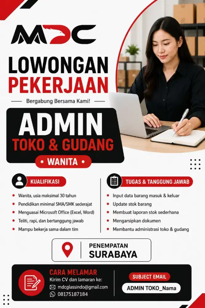 Dibutuhkan segera Admin, Driver dan Kenek toko kaca