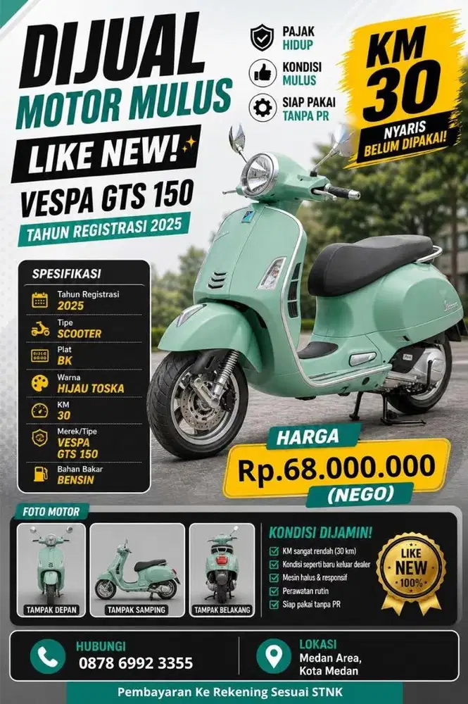 Vespa Matic GTS 2025, KM 30an