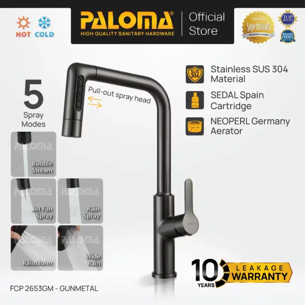 Kran Dapur Paloma 5 mode FCP 2653 Gun Metal BARU, TIDAK TERPAKAI