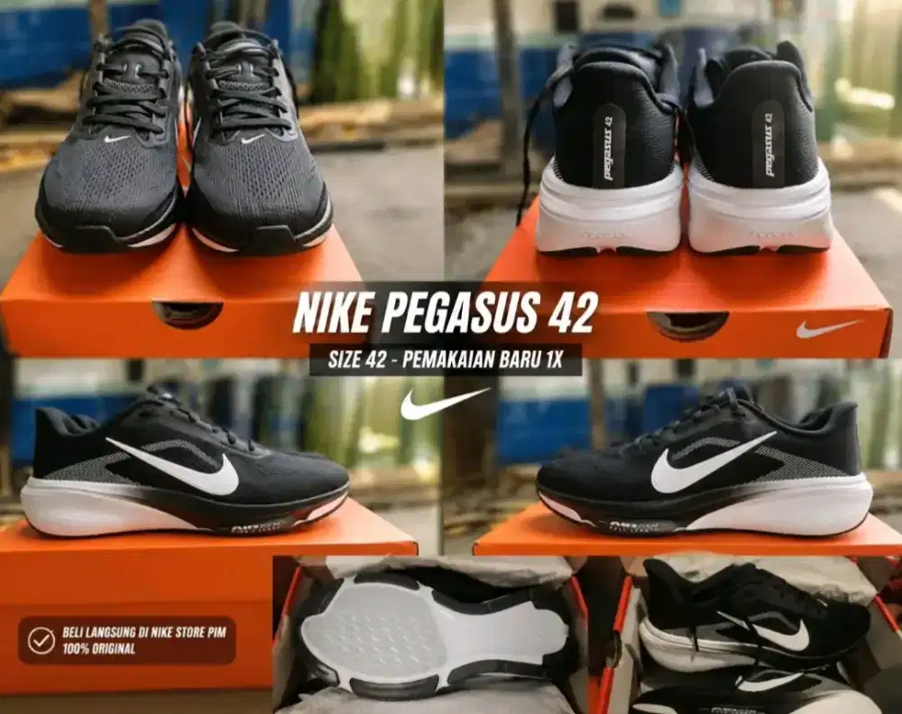 Nike Pegasus Black White Original – Size 42 – Kondisi Like New
