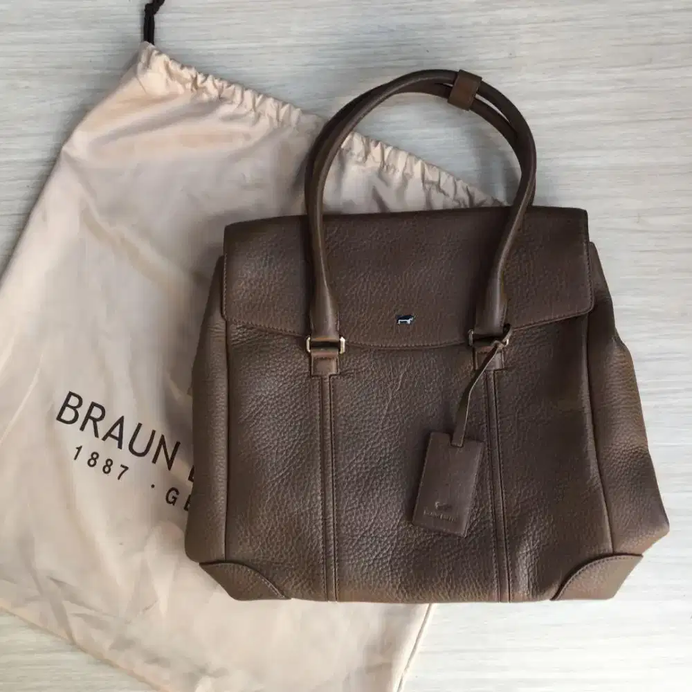 Braun Buffel leather tote bag tas laptop kantor business original