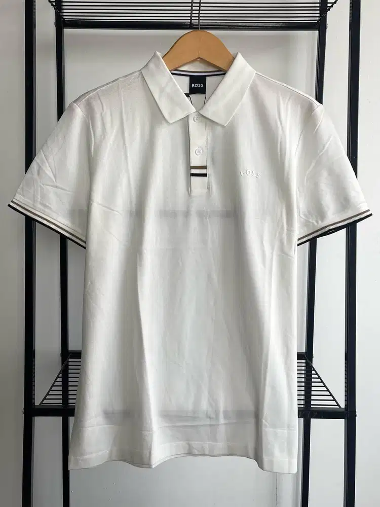 BOSS PARLEY POLO SHIRT IN WHITE COTTON STRETCH (L)