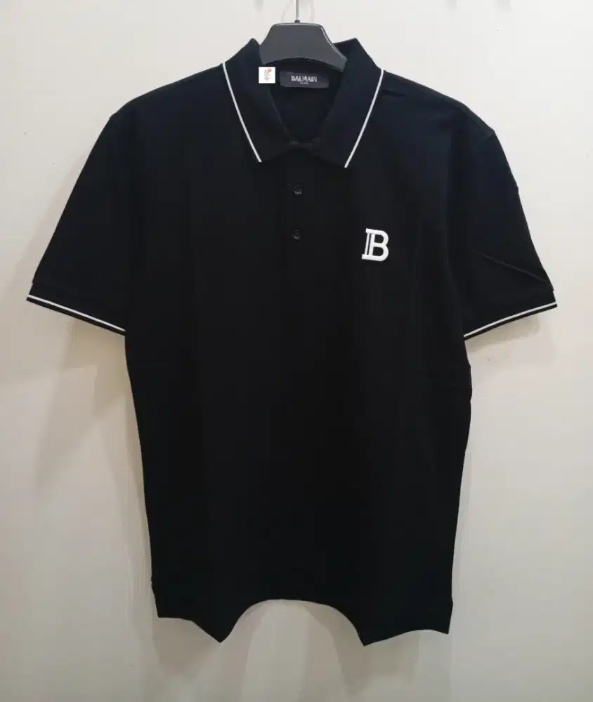 BALMAIN PARIS TWIN TIPPED BLACK POLO SHIRT