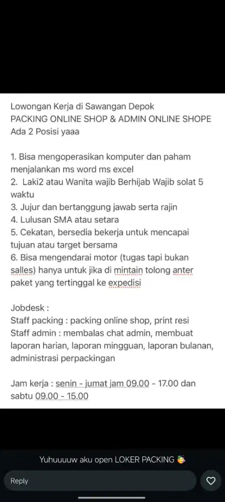 [LOKER] ADMIN ONLINE SHOP