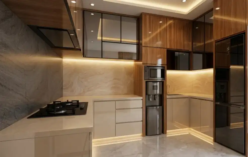 Kitchen set island backdrop rumah apartemen