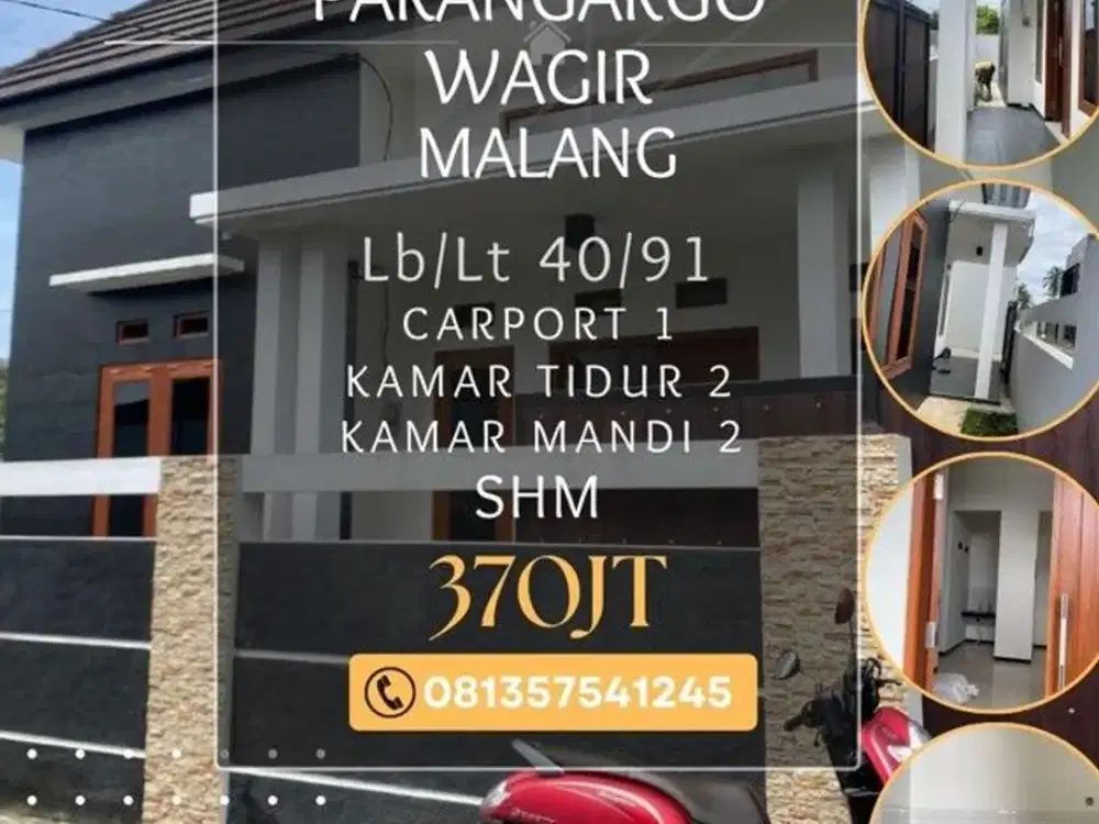 Rumah dijual Parangargo Kebonagung Sukun Malang 2Kt LT90 370jt