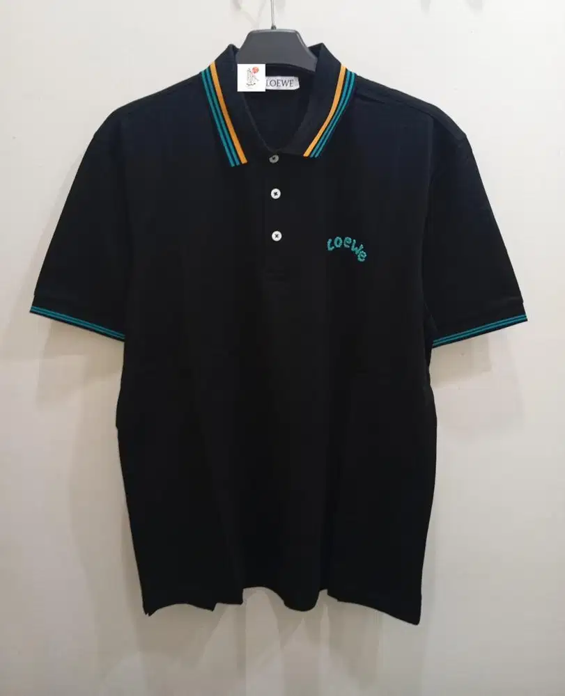 LOEWE TWIN TIPPED BLACK POLO SHIRT