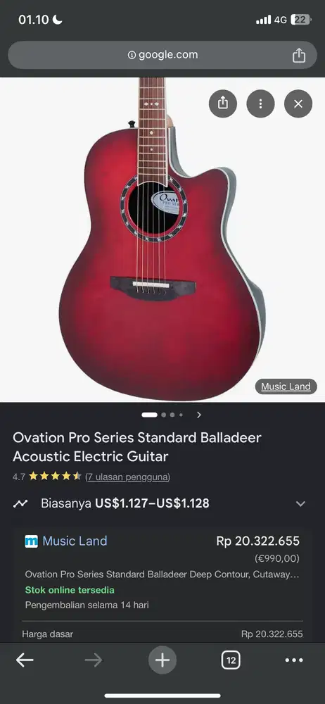 Jual gitar Ovation pro series standard balladeer