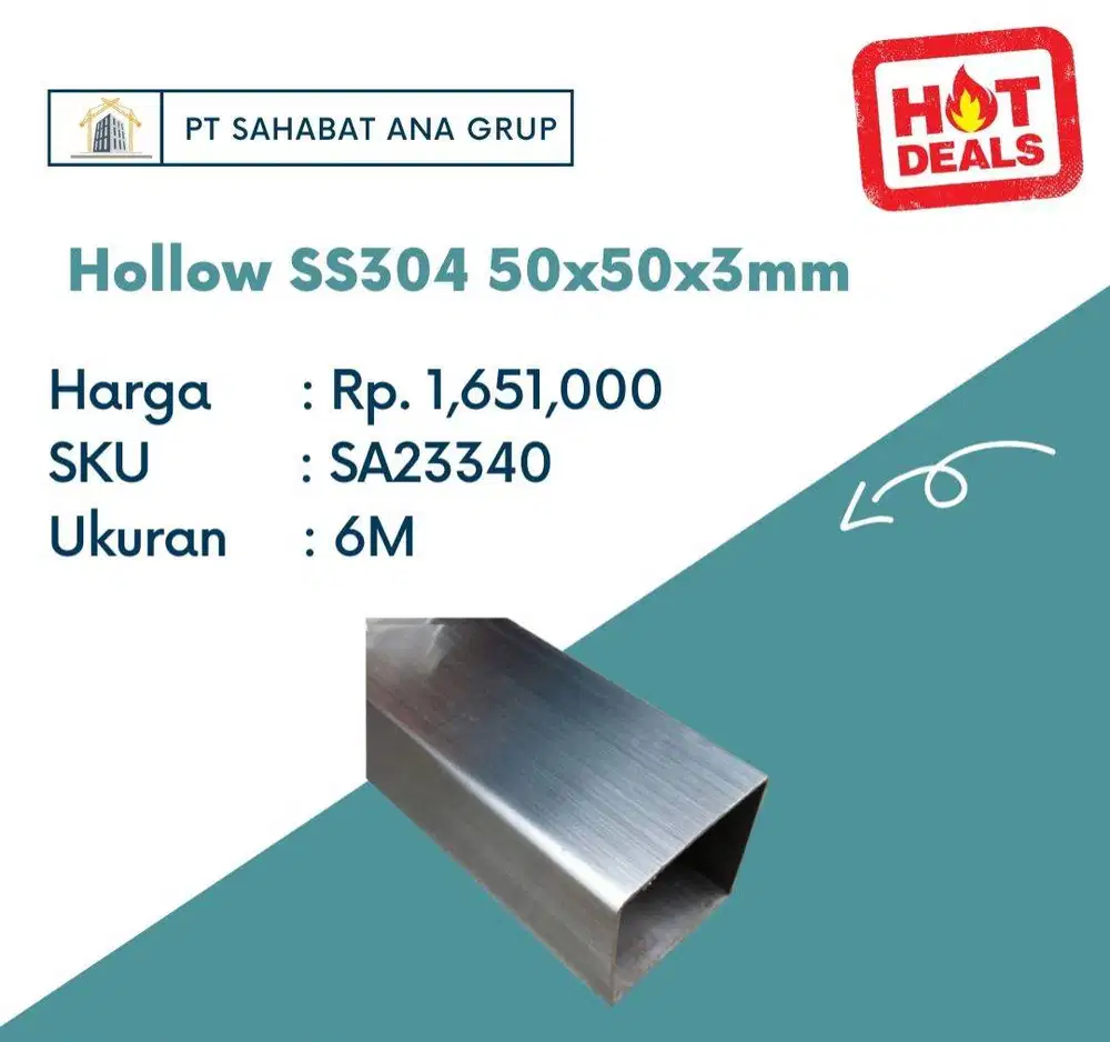 Hollow SS304 50x50x3mm