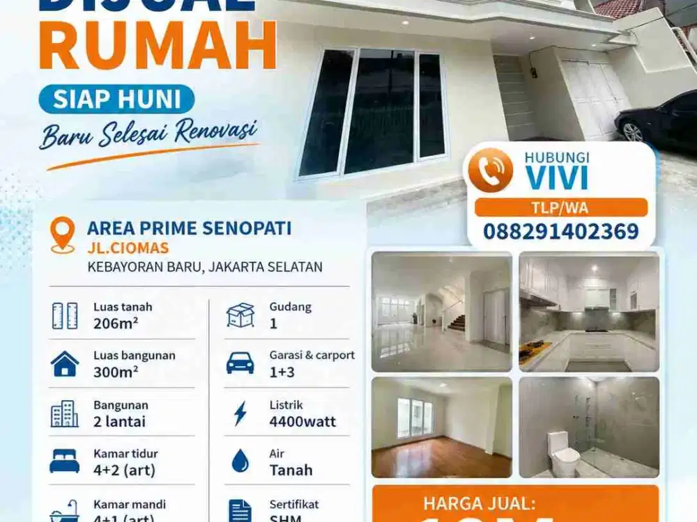 Dijual rumah siap huni baru selesai renovasi
Area Prime Senopati
Jl.ciomas
Kebayoran Baru Jakarta Selatan