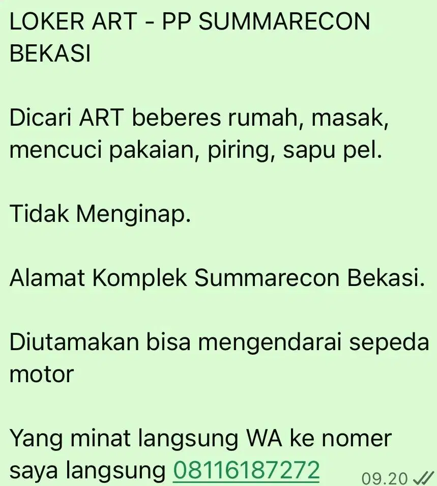 LOKER ART PP SUMMARECON BEKASI