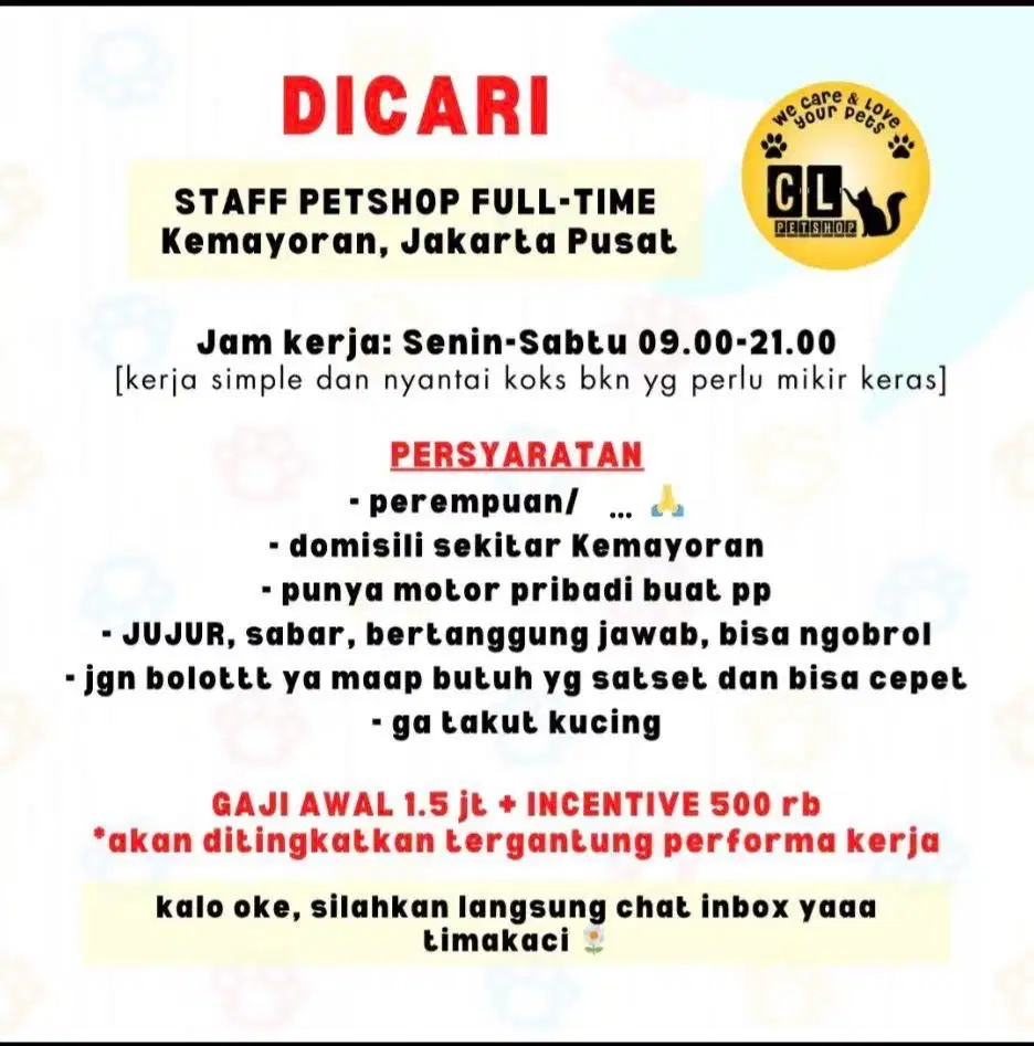 CARI KARYAWATI - STAFF PETSHOP - KASIR