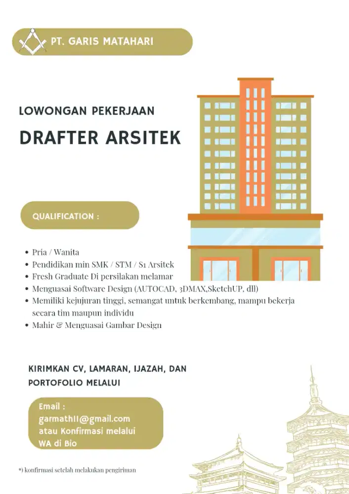 WE ARE HIRING ARSITEK / DRAFTER / PENGAWAS PROYEK