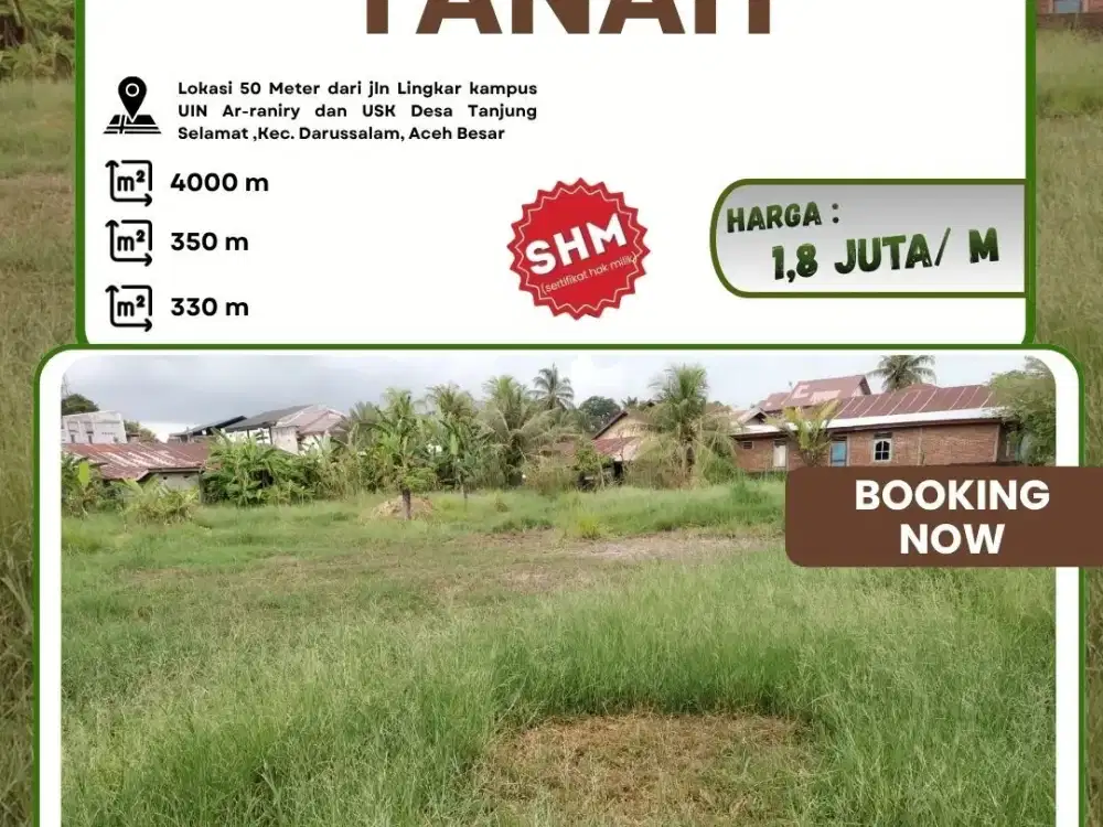 Dijual tanah SHM(Sertifikat Hak Milik) Lokasi Desa Tanjung Selamat, Kec. Darussalam, Aceh Besar