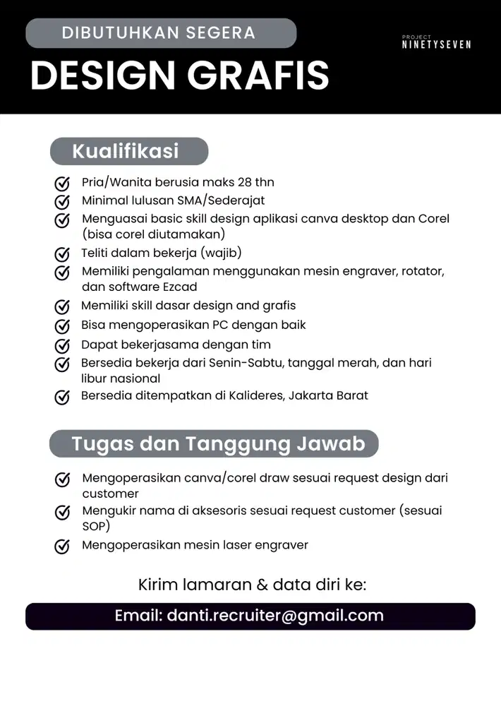 DIBUTUHKAN DESIGN GRAFIS (MENGOPERASIKAN MESIN LASER)