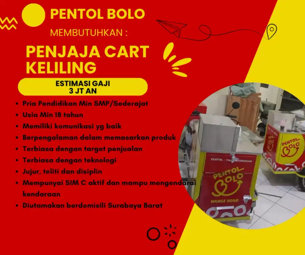 Di Cari Crew Penjual / Pedagang Keliling Pentol Bolo Surabaya Barat