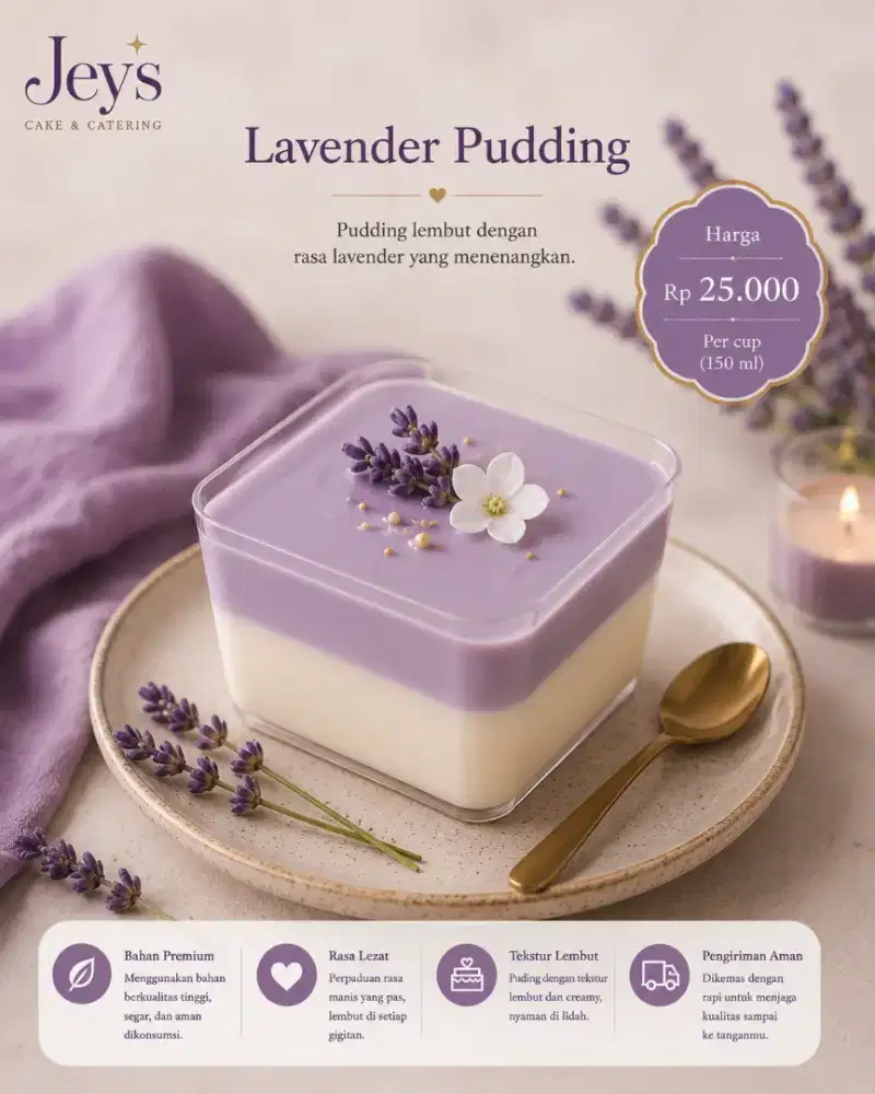 Lavender Pudding Premium, Pudding lembut dengan rasa lavender