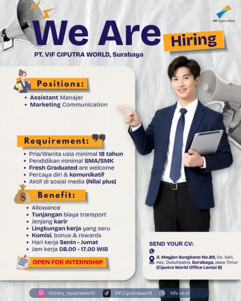Lowongan pekerjaan asisten manager & Staff marketing