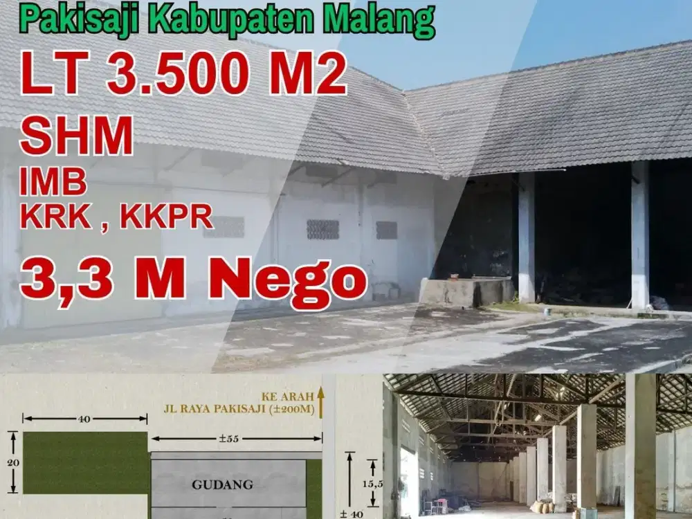 Tanah + Gudang Jatirejo Pakisaji Dijual cepat edisi B.U dekat dr Jl Raya