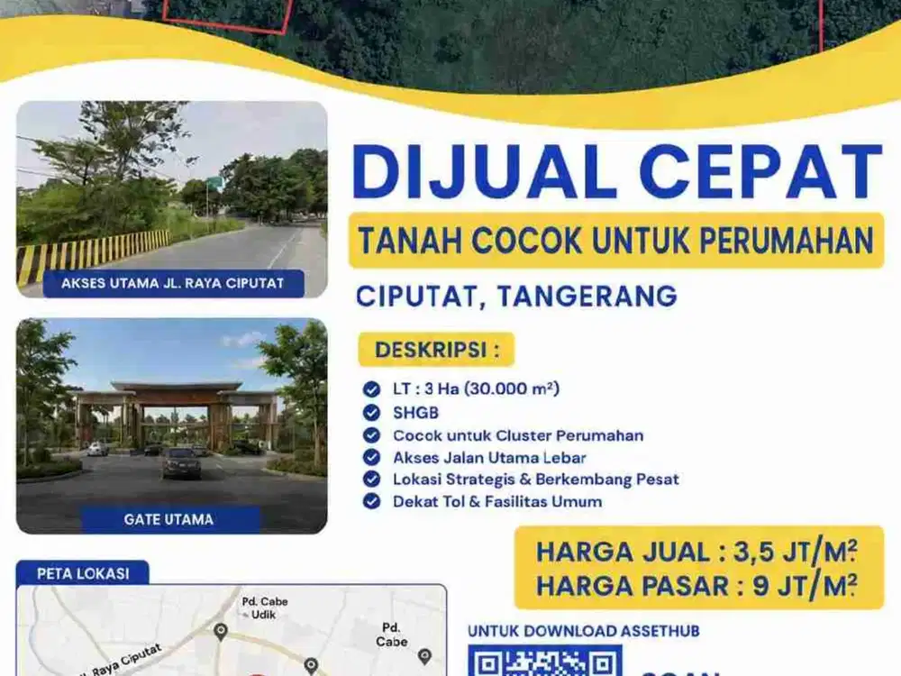 DIJUAL CEPAT TANAH SUPER STRATEGIS COCOK UNTUK CLUSTER PERUMAHAN & INVESTASI – CIPUTAT, TANGERANG SELATAN