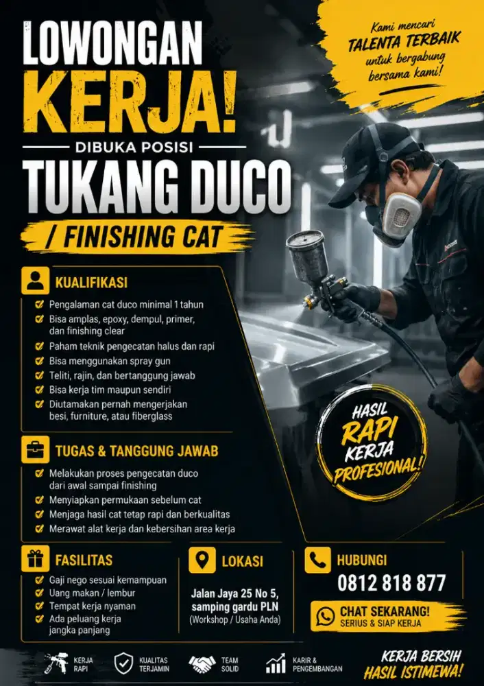 LOWONGAN KERJA – TUKANG DUCO / FINISHING CAT